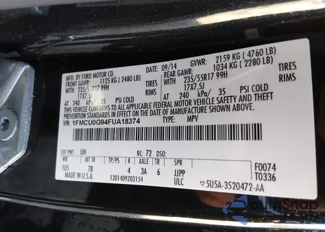 2015 Ford Escape Se из США, поврежденный, VIN 1FMCU0G94FUA18374